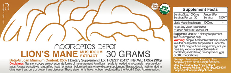 Lions Mane Mushroom Extract Powder or Capsules - Whole Fruiting Body